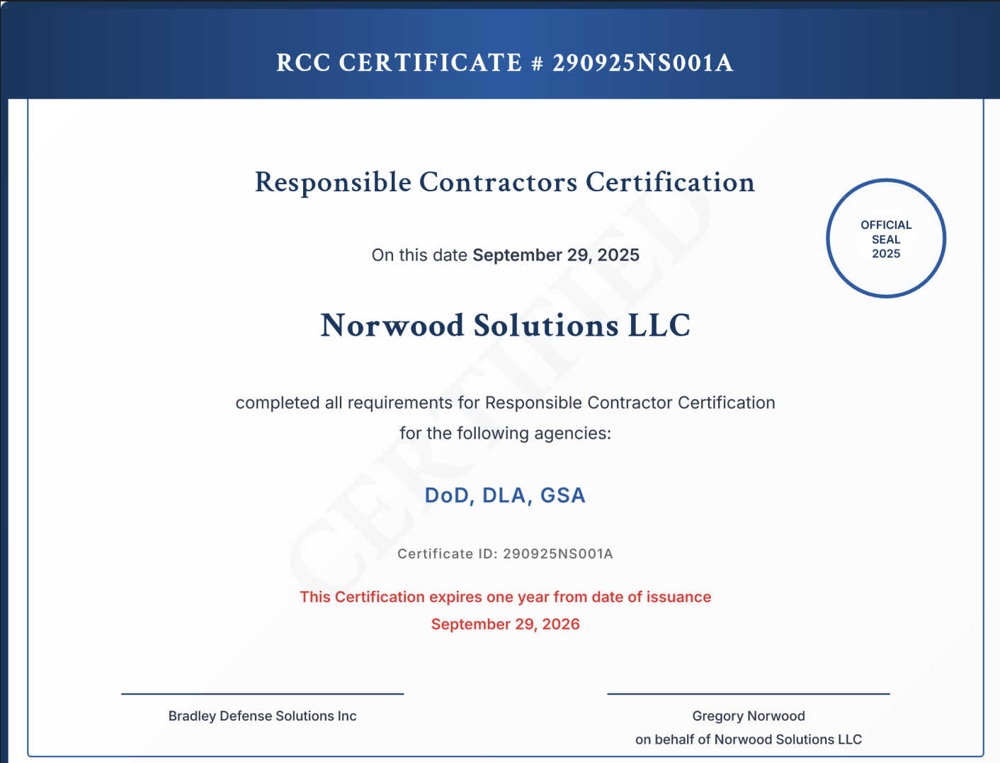RCC Certificate - Click to view full size